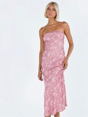 Princess Polly Pink Floral Strapless Midi Dress